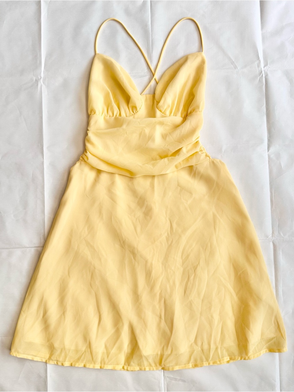 Yellow backless summer mini dress, size medium